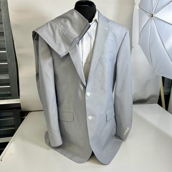 Jos A Bank Suit Mens 44 Long Blue‎ Seersucker Tailored Fit 2 Piece 39x31 Pants
